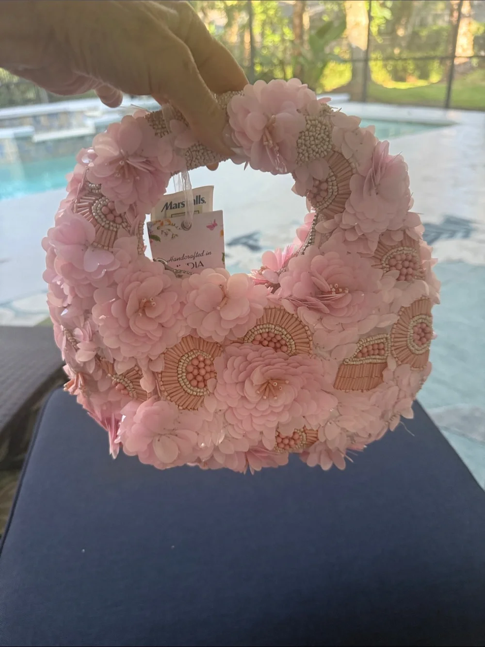 Marshalls Pink Floral Beaded Mini Handbag